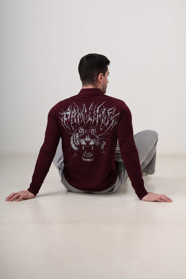 Wolf Quarter Zip T-Shirt (Cotton Feel) Wine