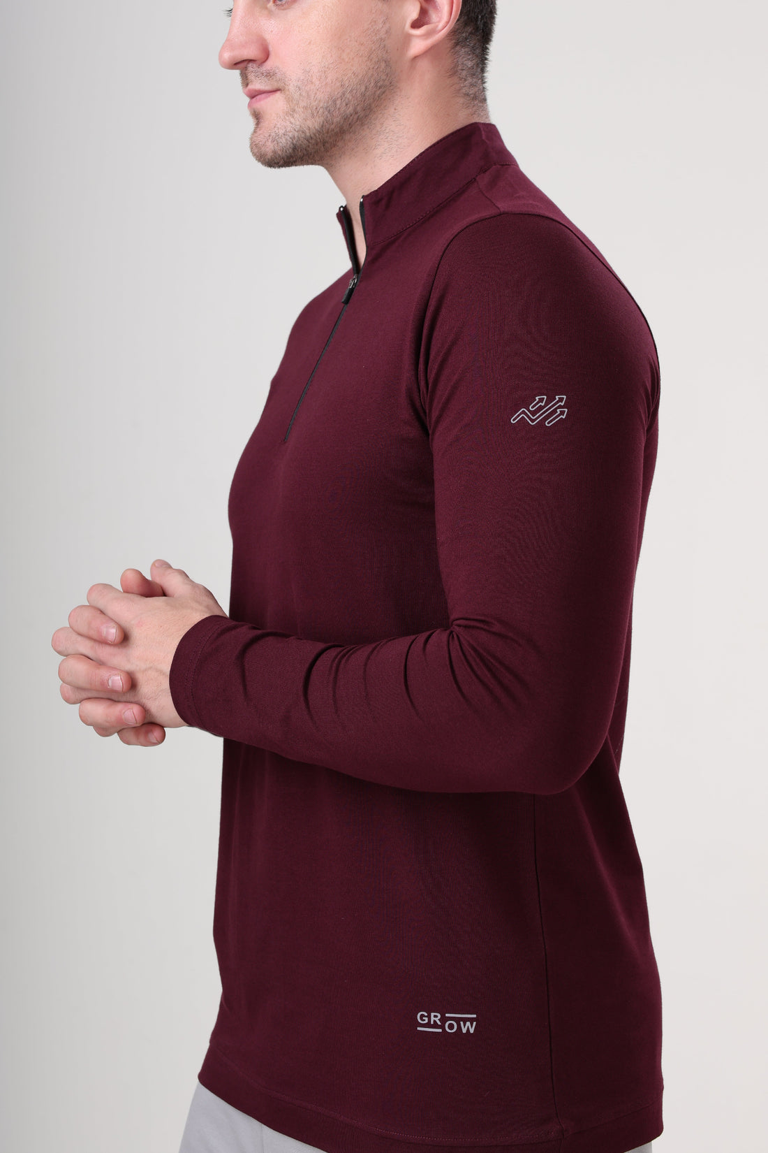 Wolf Quarter Zip T-Shirt (Cotton Feel) Wine