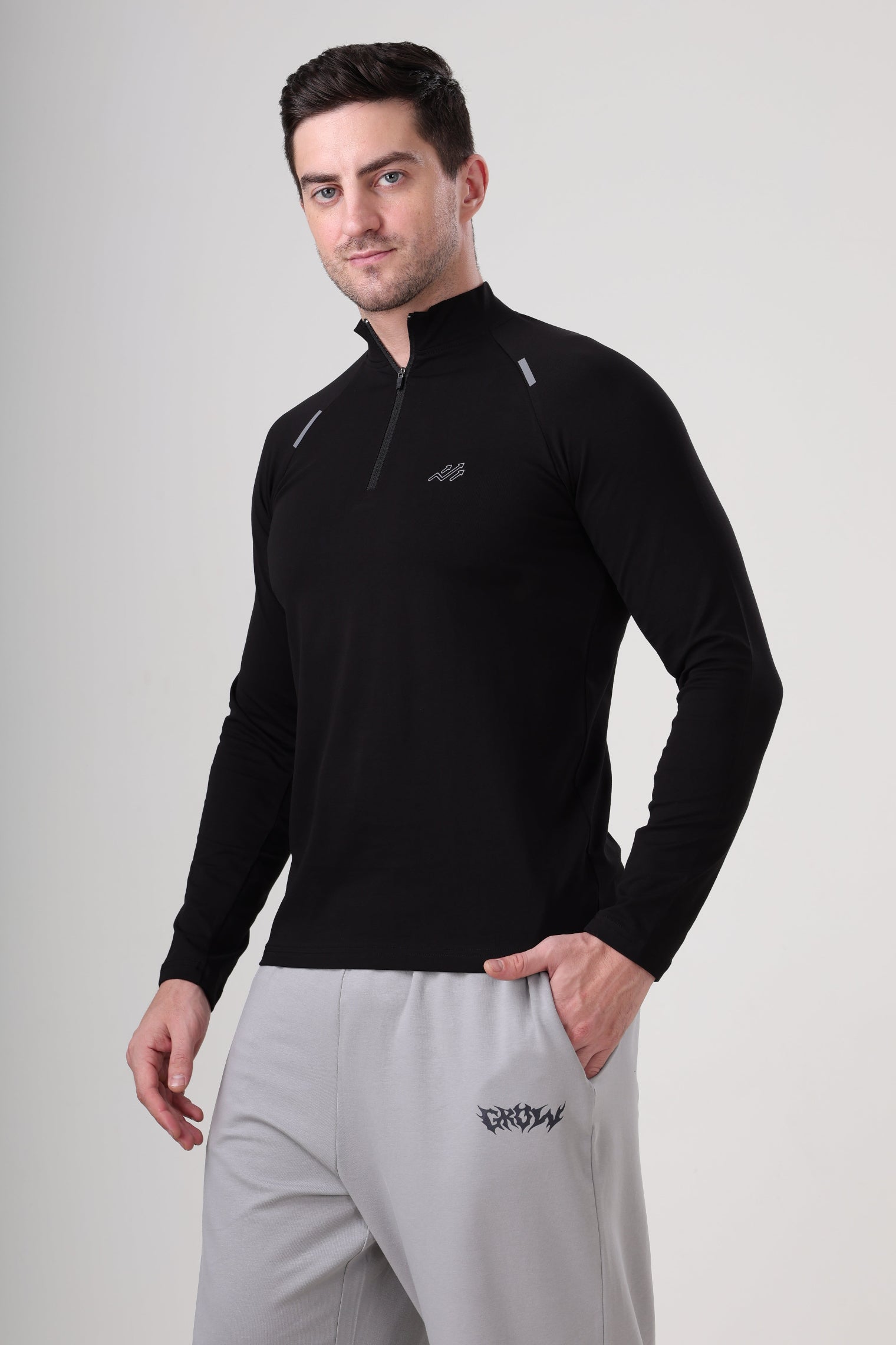 Raglan Quarter Zip T-Shirt (Cotton Feel) Black – Grow Athleisure