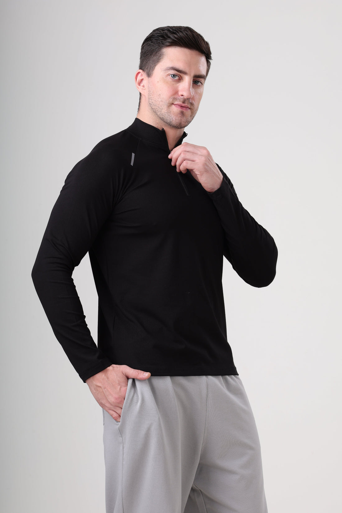 Raglan Quarter Zip T-Shirt (Cotton Feel) Black