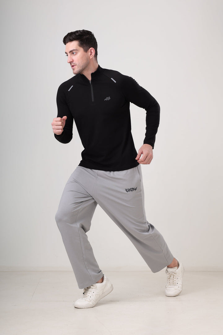 Raglan Quarter Zip T-Shirt (Cotton Feel) Black