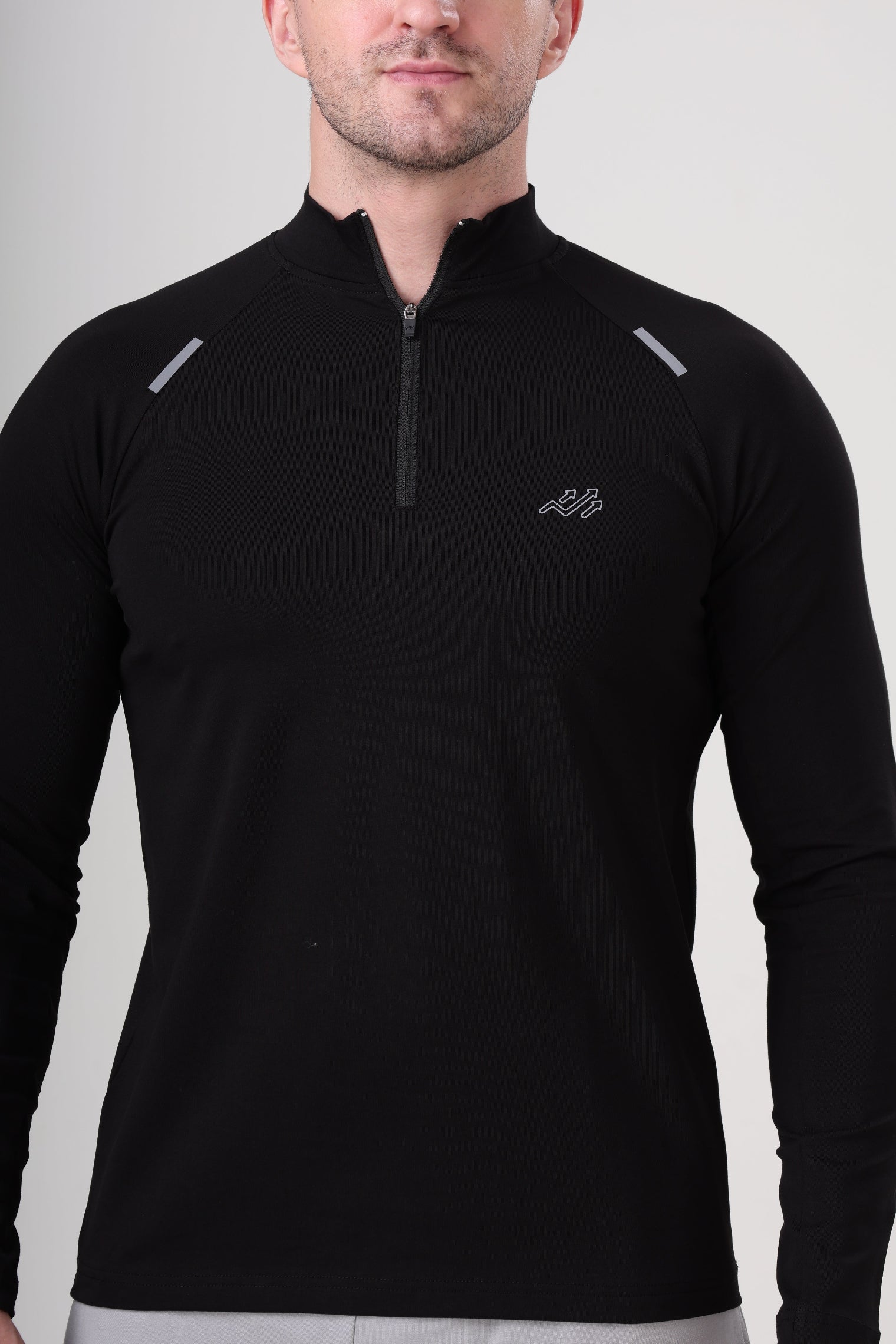 Raglan Quarter Zip T-Shirt (Cotton Feel) Black