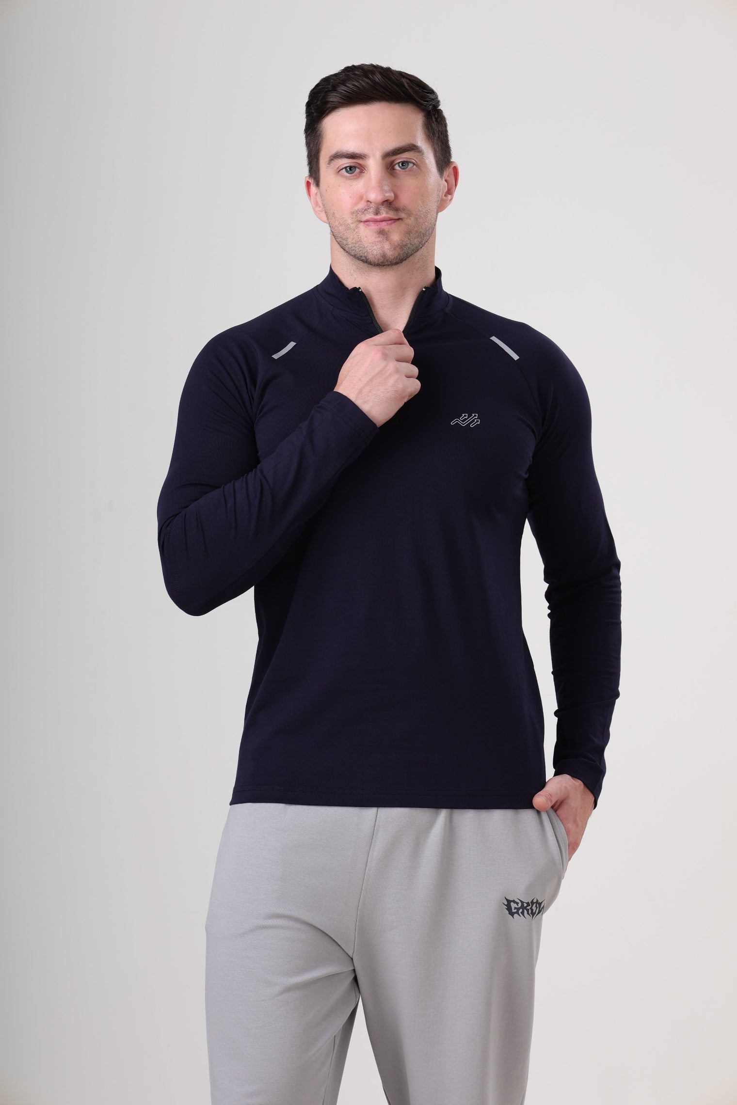 Raglan Quarter Zip T-Shirt (Cotton Feel) Navy