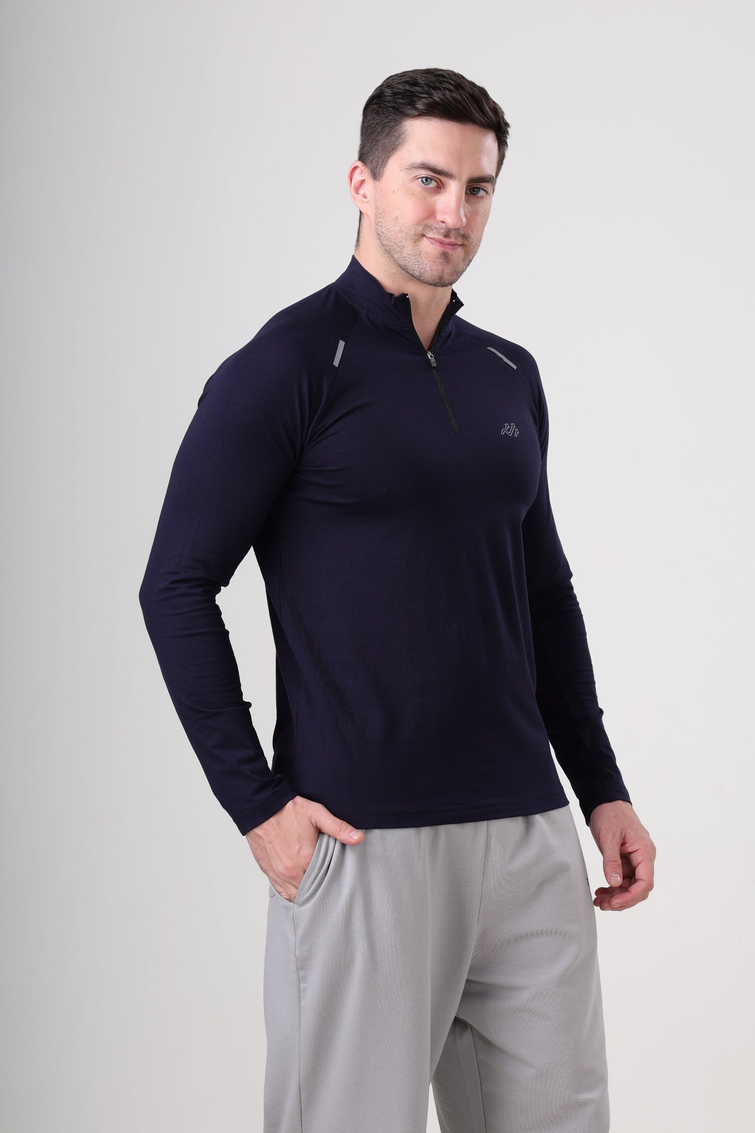 Raglan Quarter Zip T-Shirt (Cotton Feel) Navy
