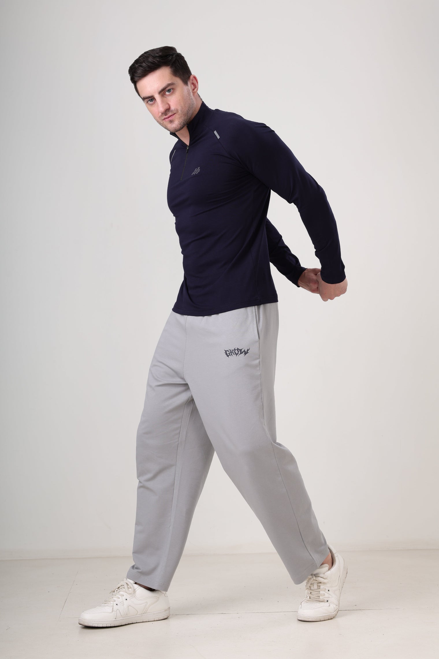 Raglan Quarter Zip T-Shirt (Cotton Feel) Navy