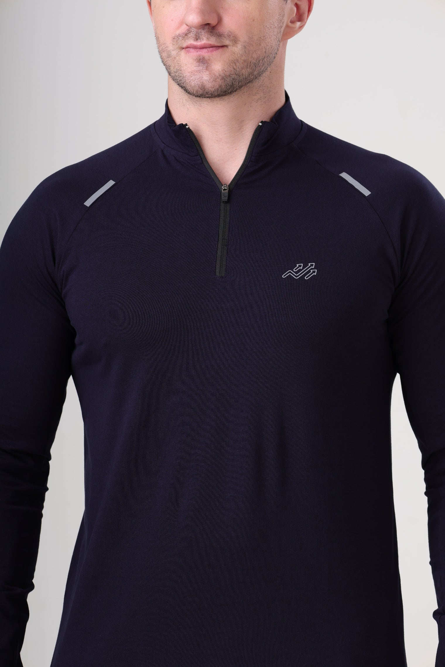 Raglan Quarter Zip T-Shirt (Cotton Feel) Navy