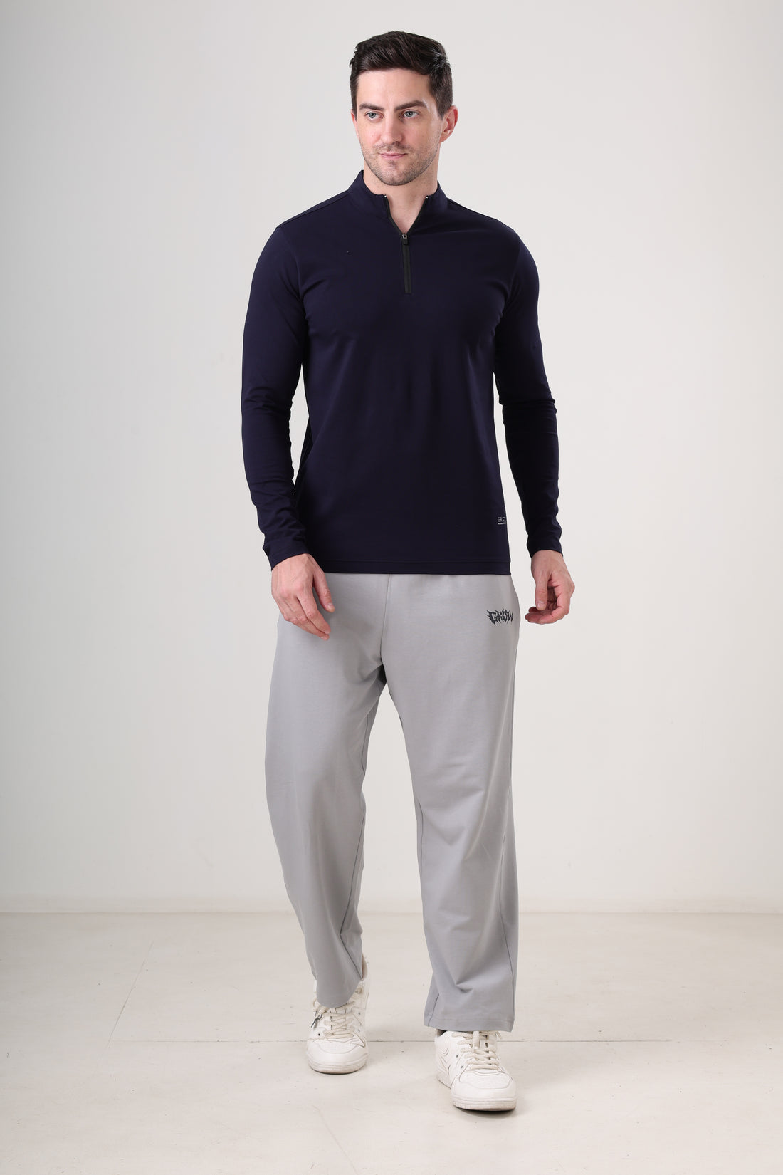Wolf Quarter Zip T-Shirt (Cotton Feel) Navy