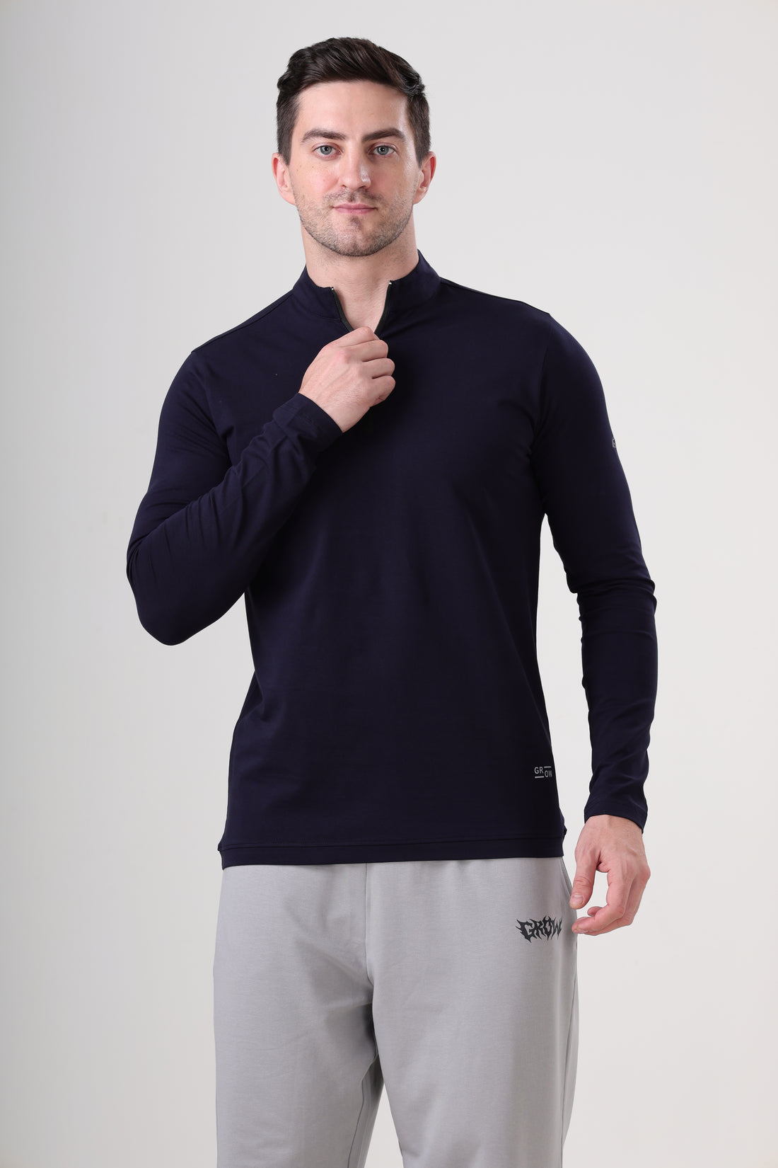 Wolf Quarter Zip T-Shirt (Cotton Feel) Navy