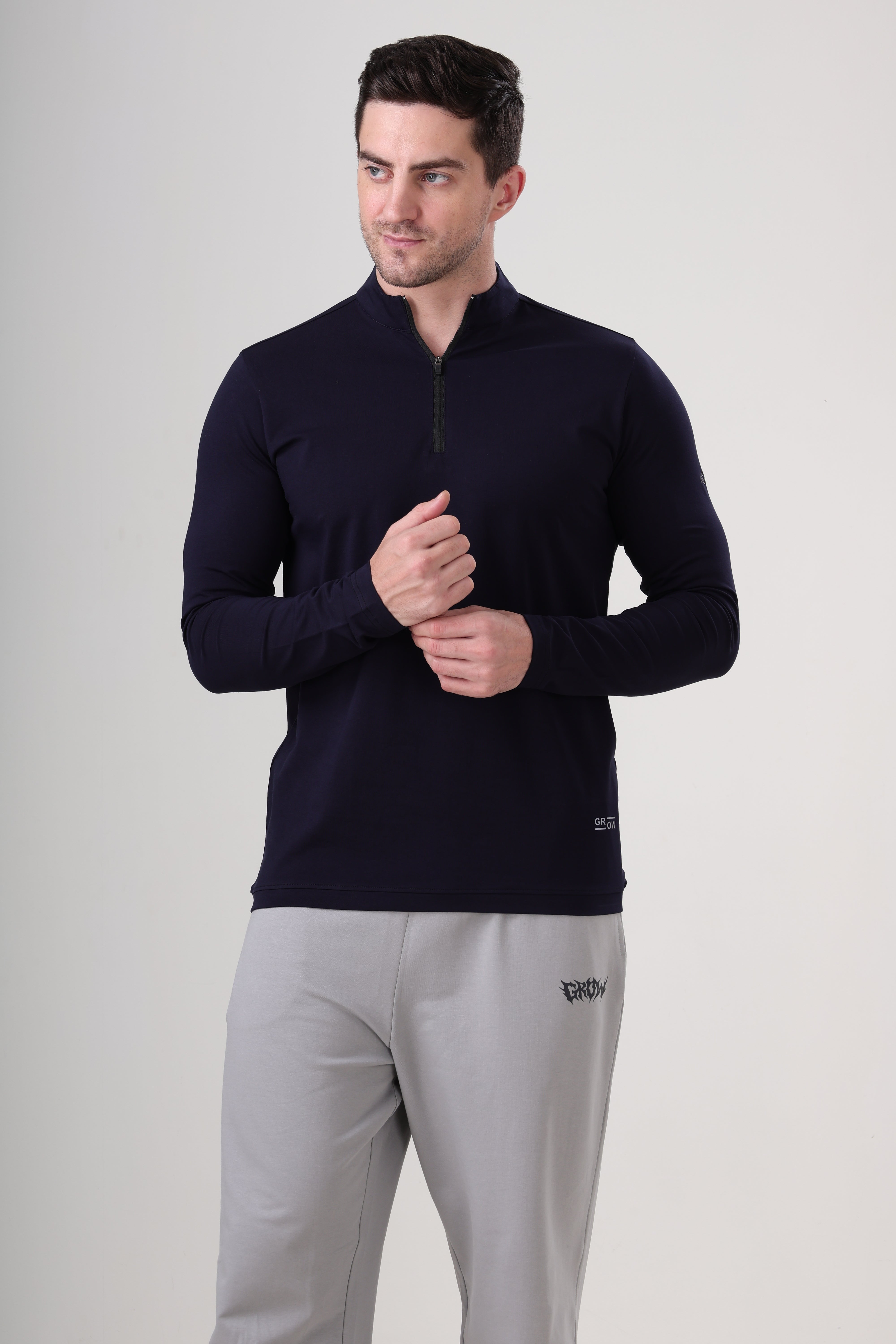 Wolf Quarter Zip T-Shirt (Cotton Feel) Navy