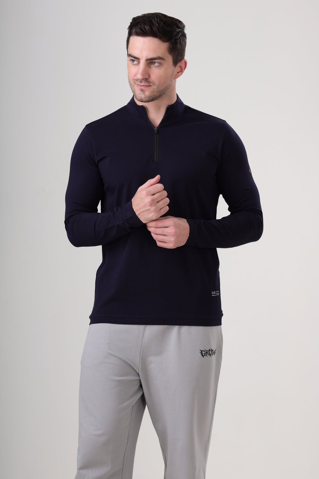 Wolf Quarter Zip T-Shirt (Cotton Feel) Navy
