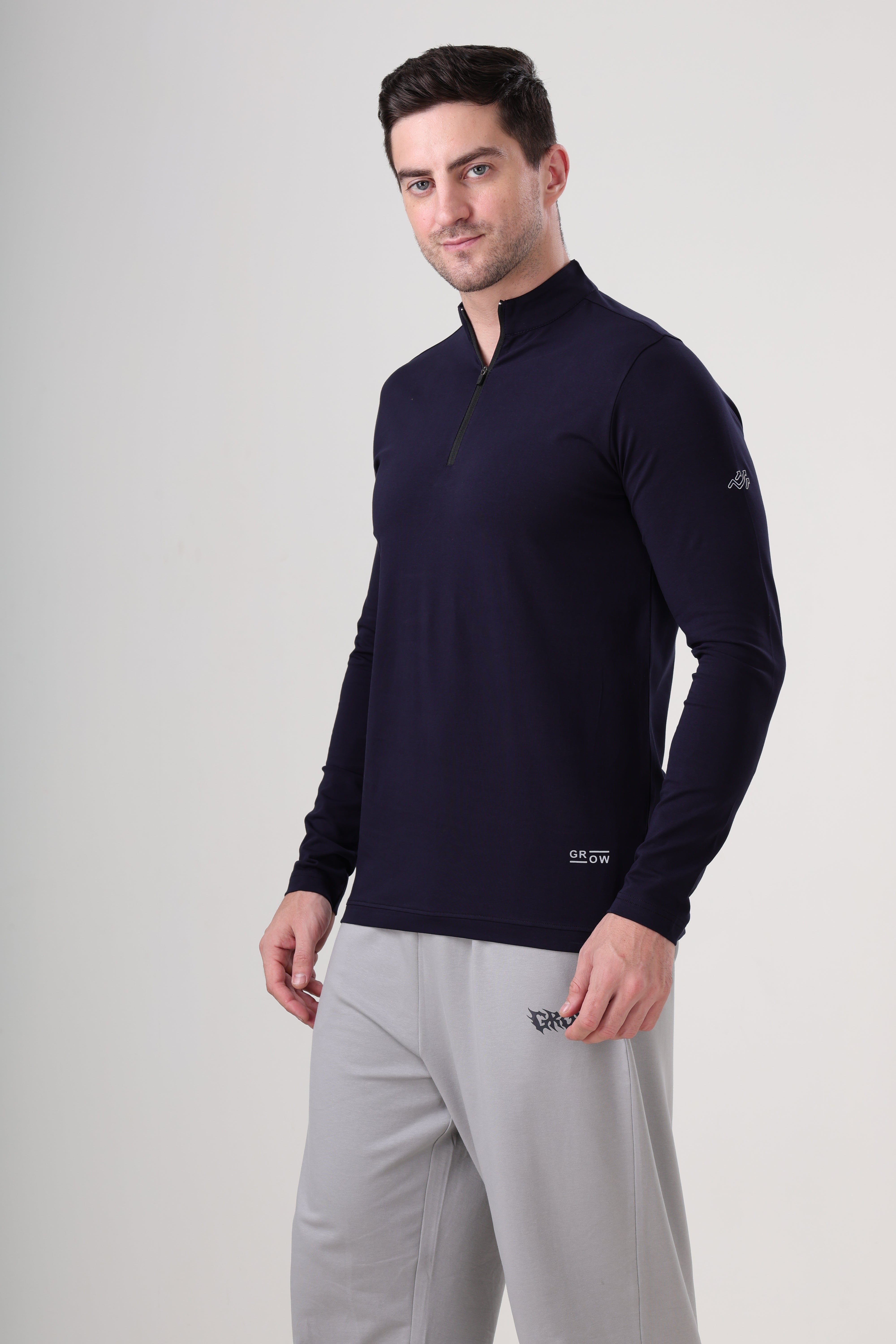 Wolf Quarter Zip T-Shirt (Cotton Feel) Navy