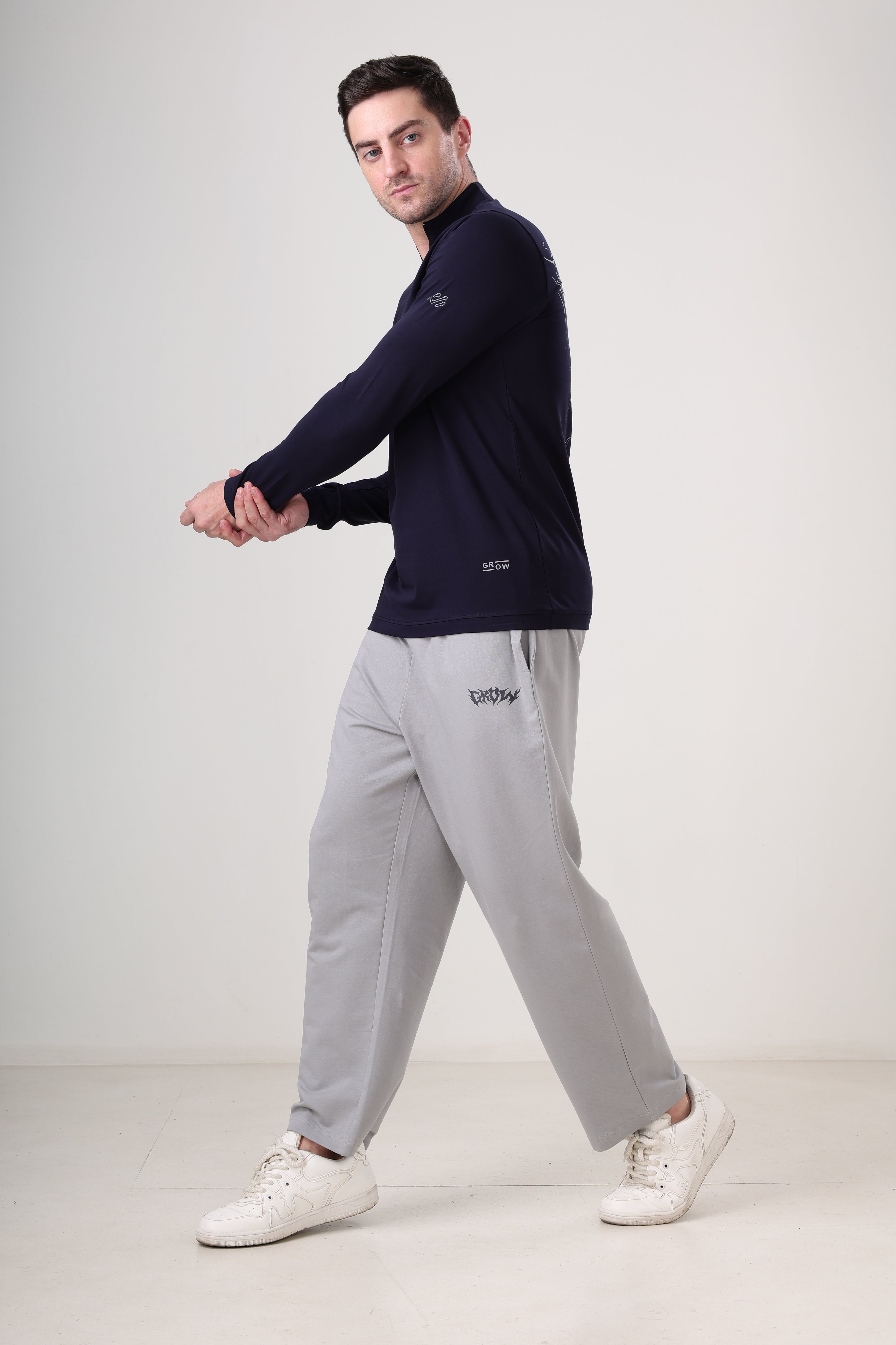 Wolf Quarter Zip T-Shirt (Cotton Feel) Navy