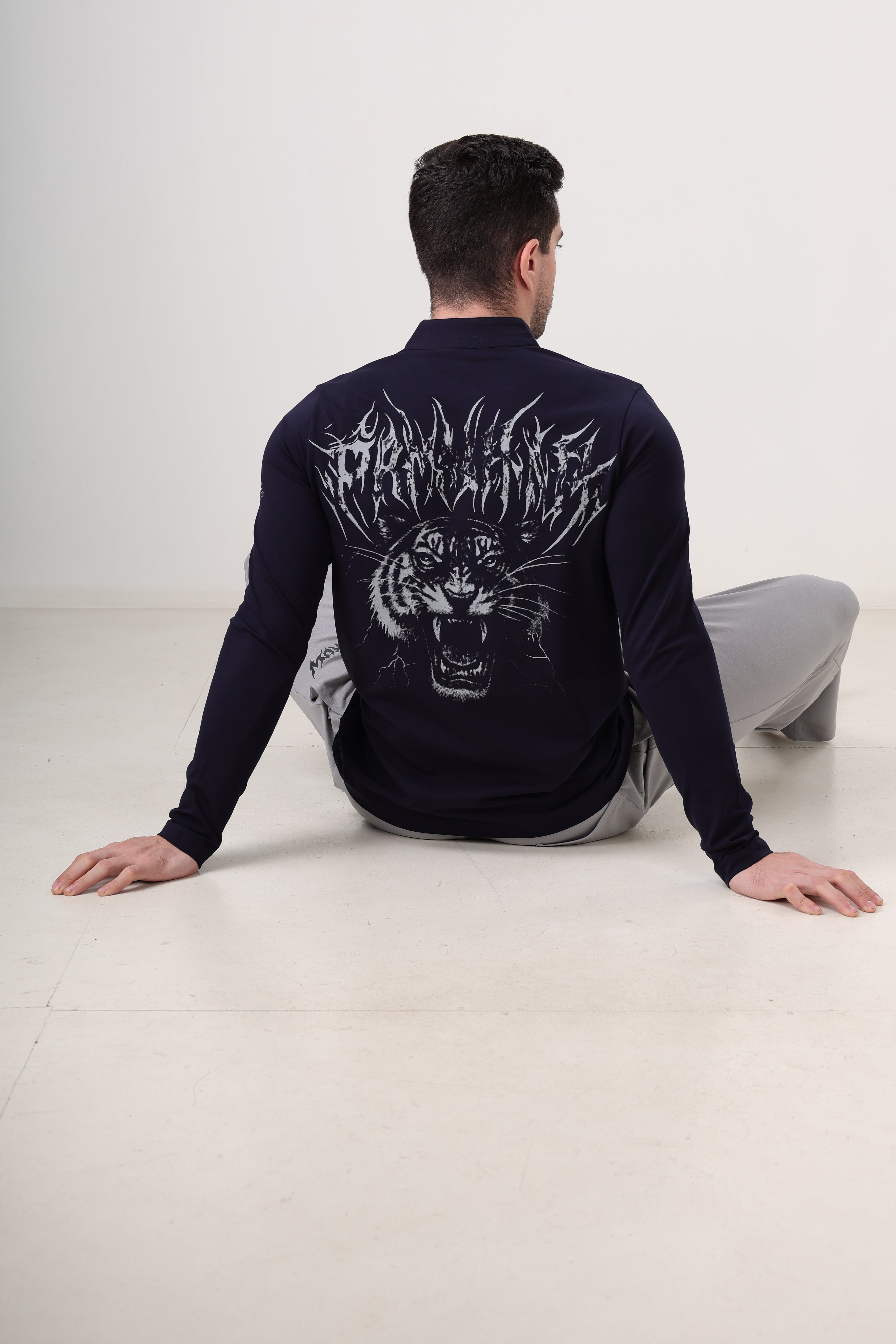 Wolf Quarter Zip T-Shirt (Cotton Feel) Navy