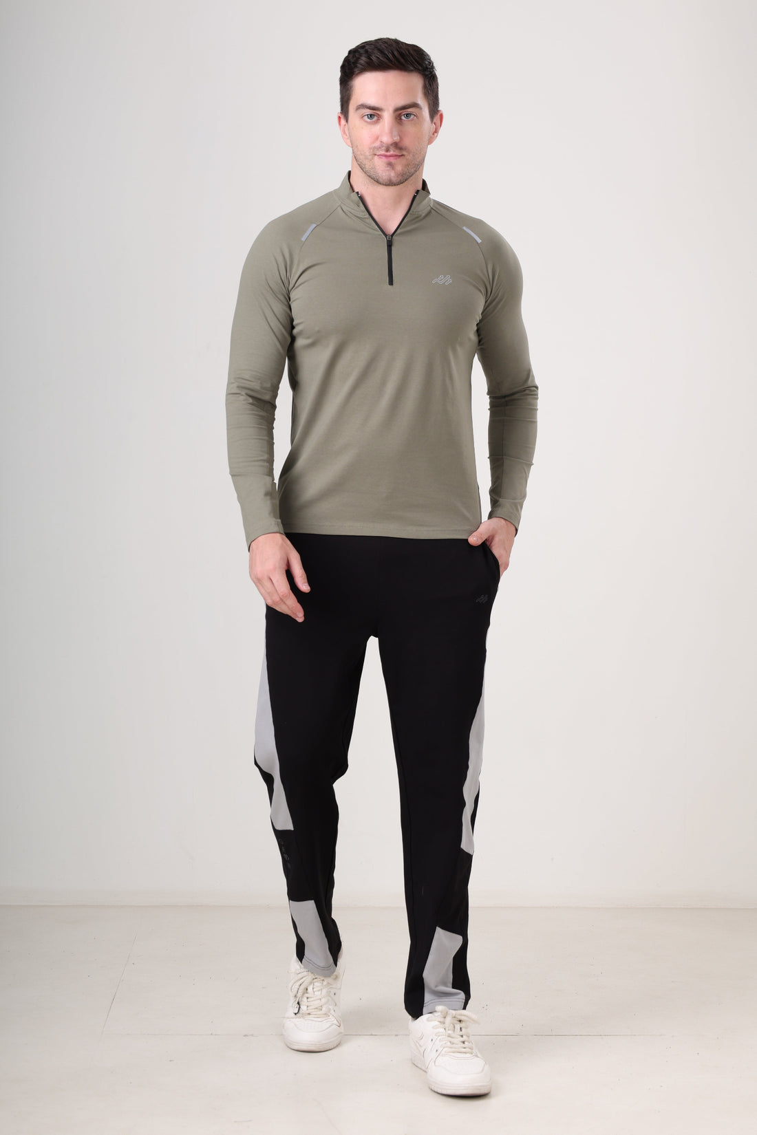 Raglan Quarter Zip T-Shirt (Cotton Feel) Mid Grey