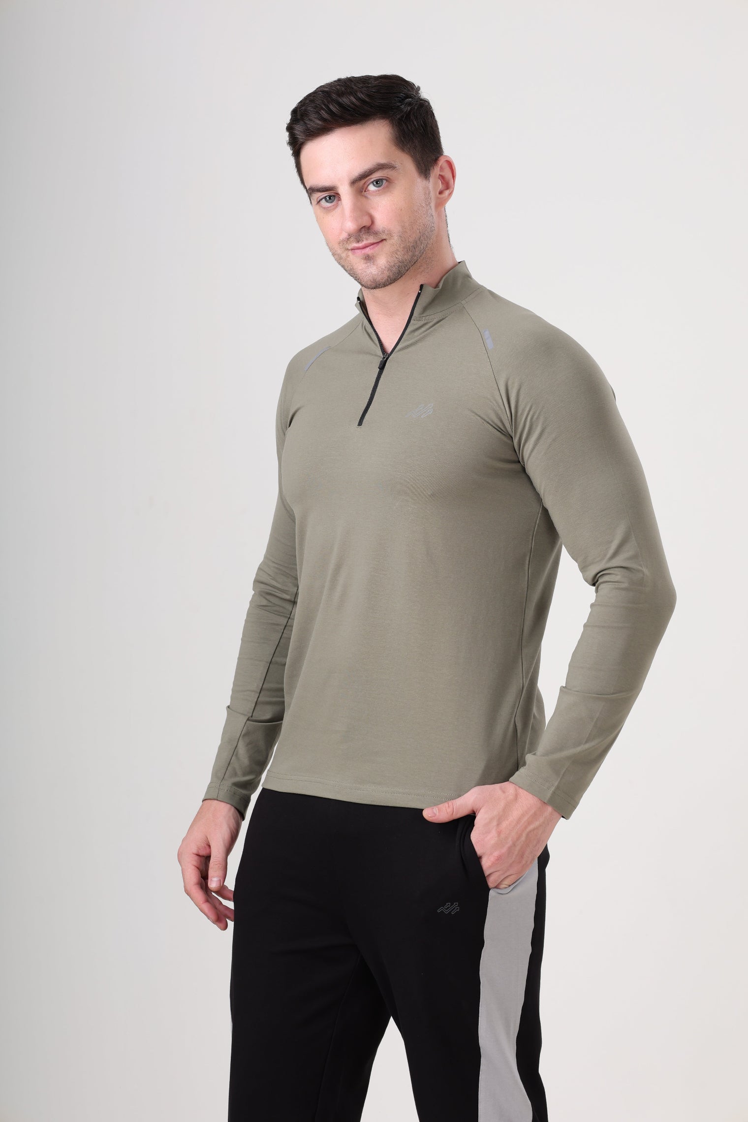 Raglan Quarter Zip T-Shirt (Cotton Feel) Mid Grey