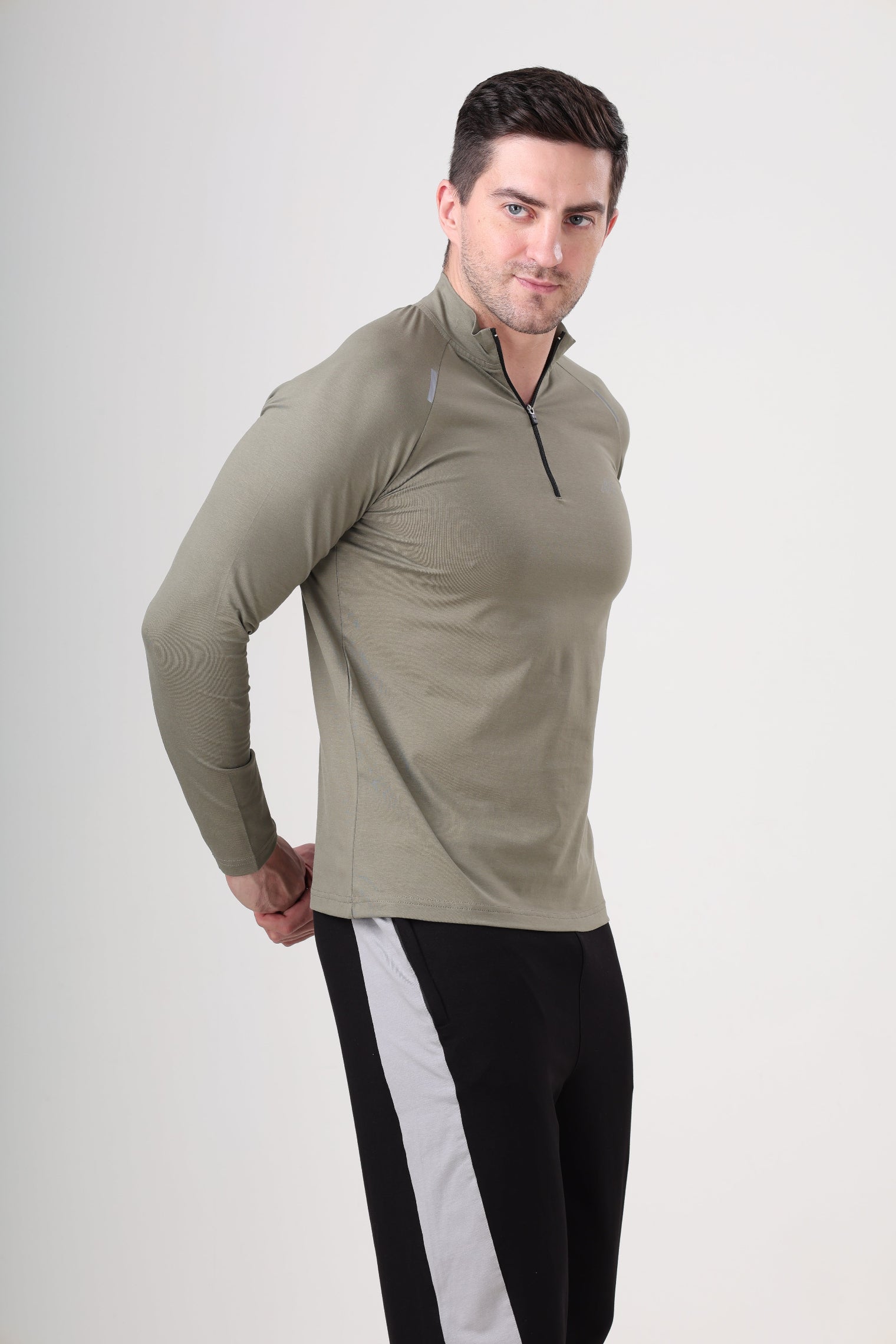 Raglan Quarter Zip T-Shirt (Cotton Feel) Mid Grey