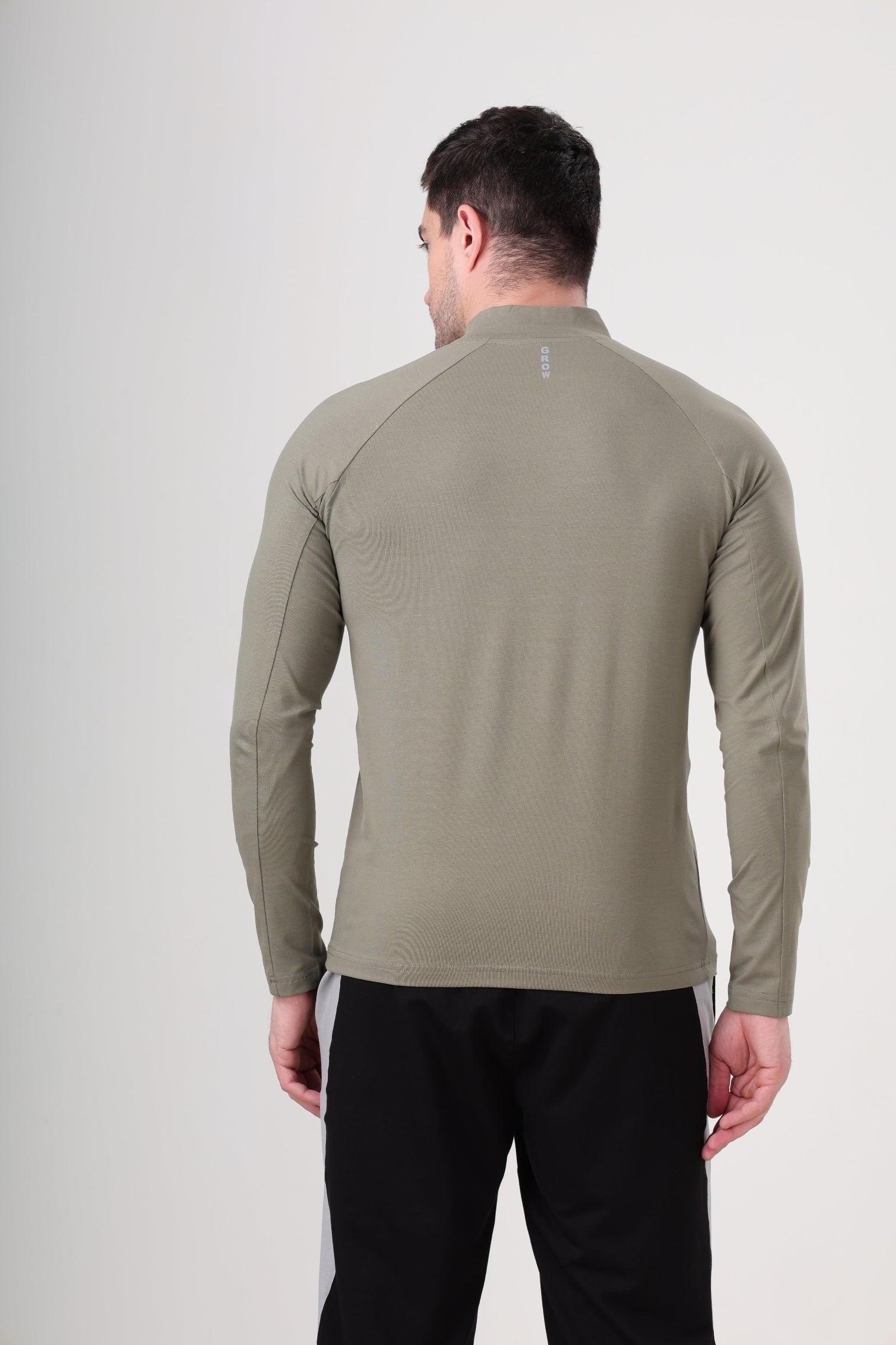 Raglan Quarter Zip T-Shirt (Cotton Feel) Mid Grey