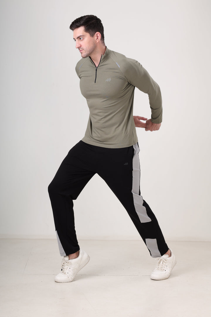 Raglan Quarter Zip T-Shirt (Cotton Feel) Mid Grey