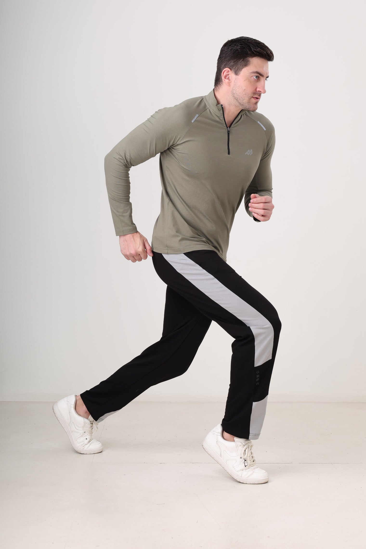 Raglan Quarter Zip T-Shirt (Cotton Feel) Mid Grey