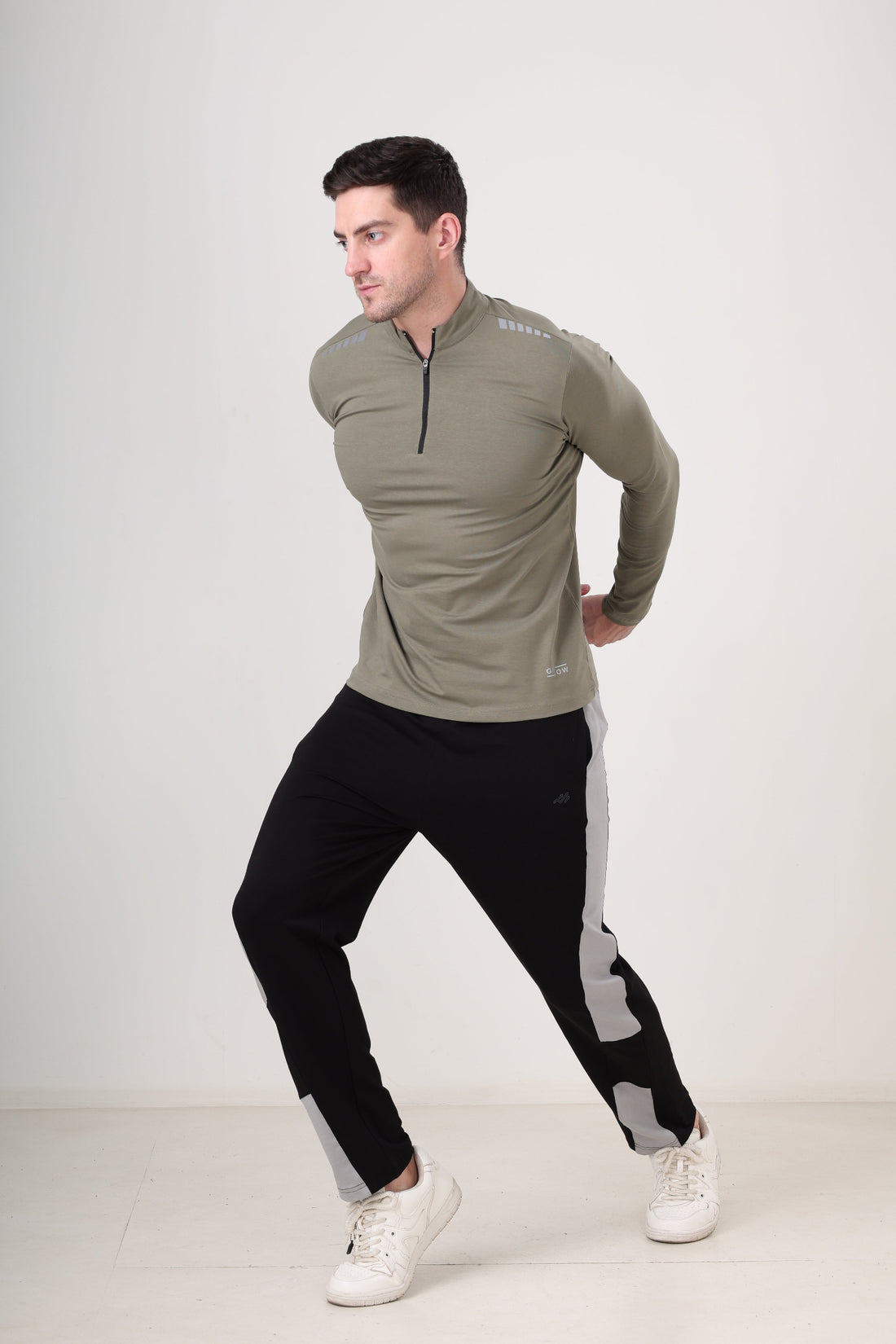 Quarter Zip Solid Full Sleeve T-Shirt (Cotton Feel) Mid Grey