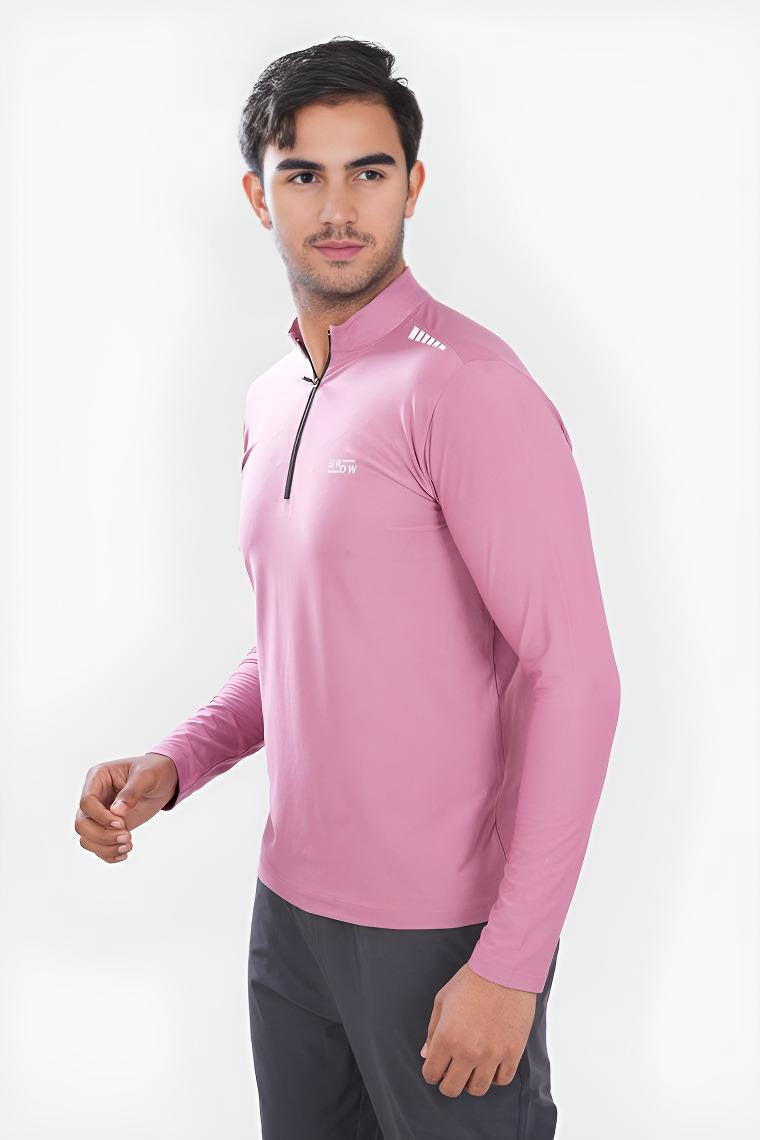 Quarter Zip Solid Full Sleeve T-Shirt Onion