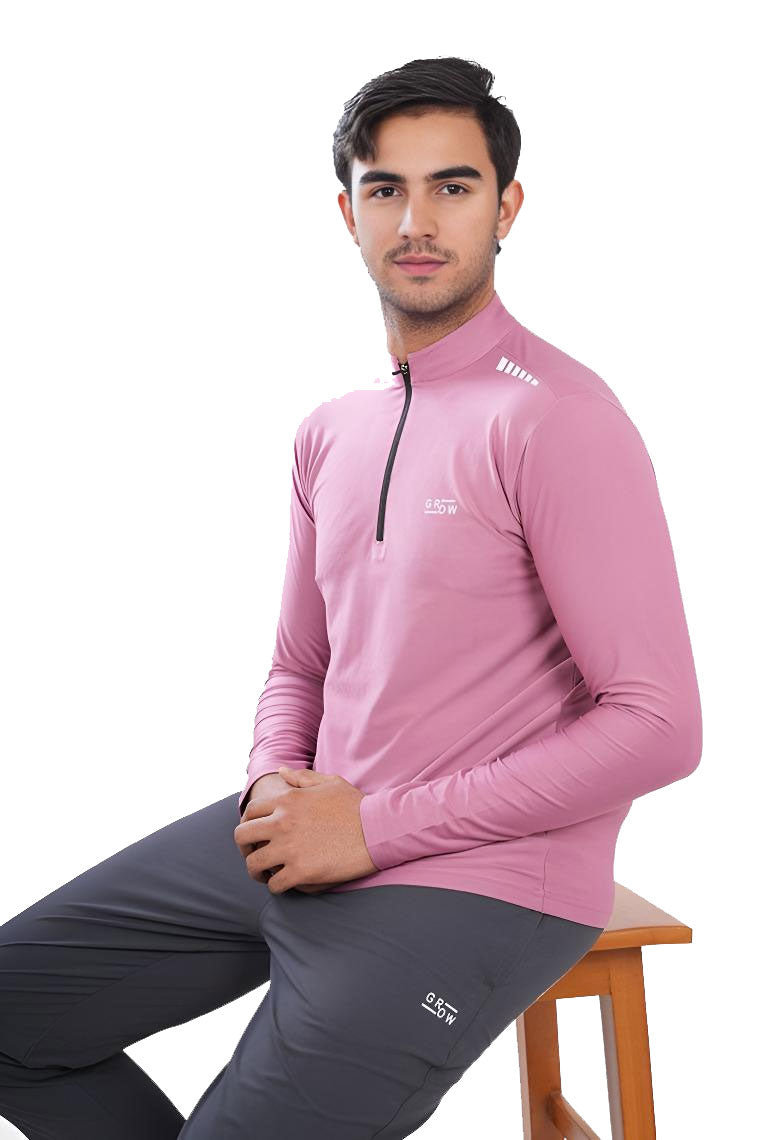 Quarter Zip Solid Full Sleeve T-Shirt Onion