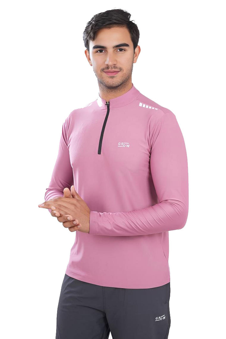 Quarter Zip Solid Full Sleeve T-Shirt (Cotton Feel) Onion