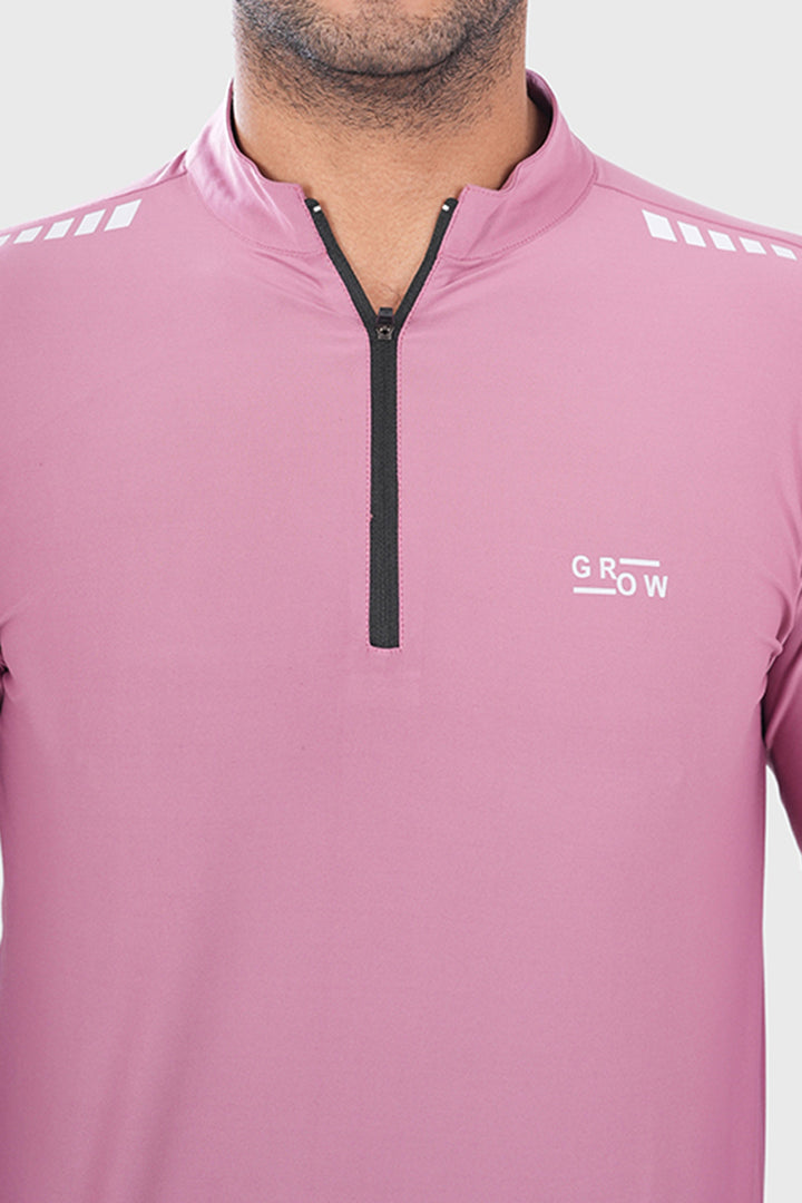Quarter Zip Solid Full Sleeve T-Shirt (Cotton Feel) Onion