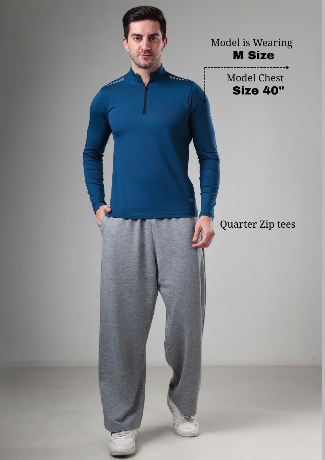 Quarter Zip Solid Full Sleeve T-Shirt (Cotton Feel) Airforce